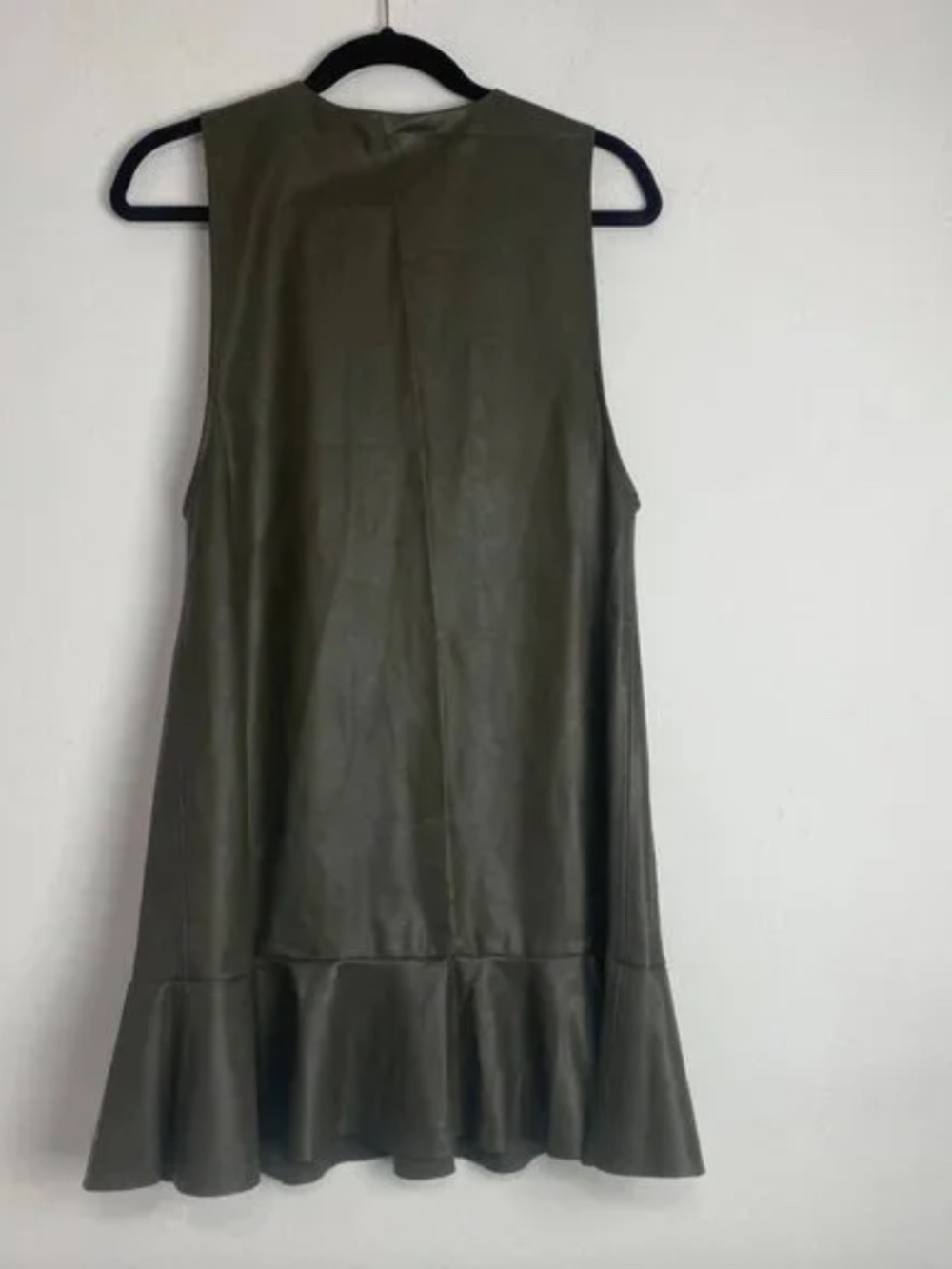 Zara Olive Green Faux Leather Vest Dress Women Size Medium Retro Flounce Button - Picture 5 of 6